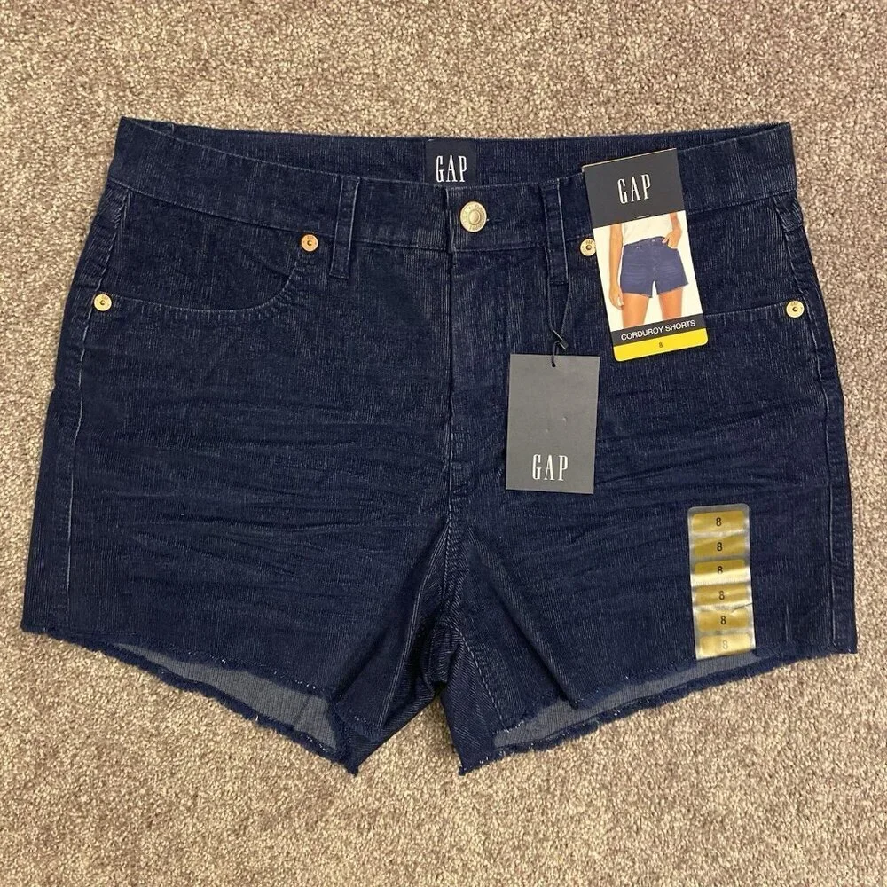 GAP Women's Corduroy Shorts 4 inch Blue Raw Edge Hem Cut Off Size 8 - NWT $49.95